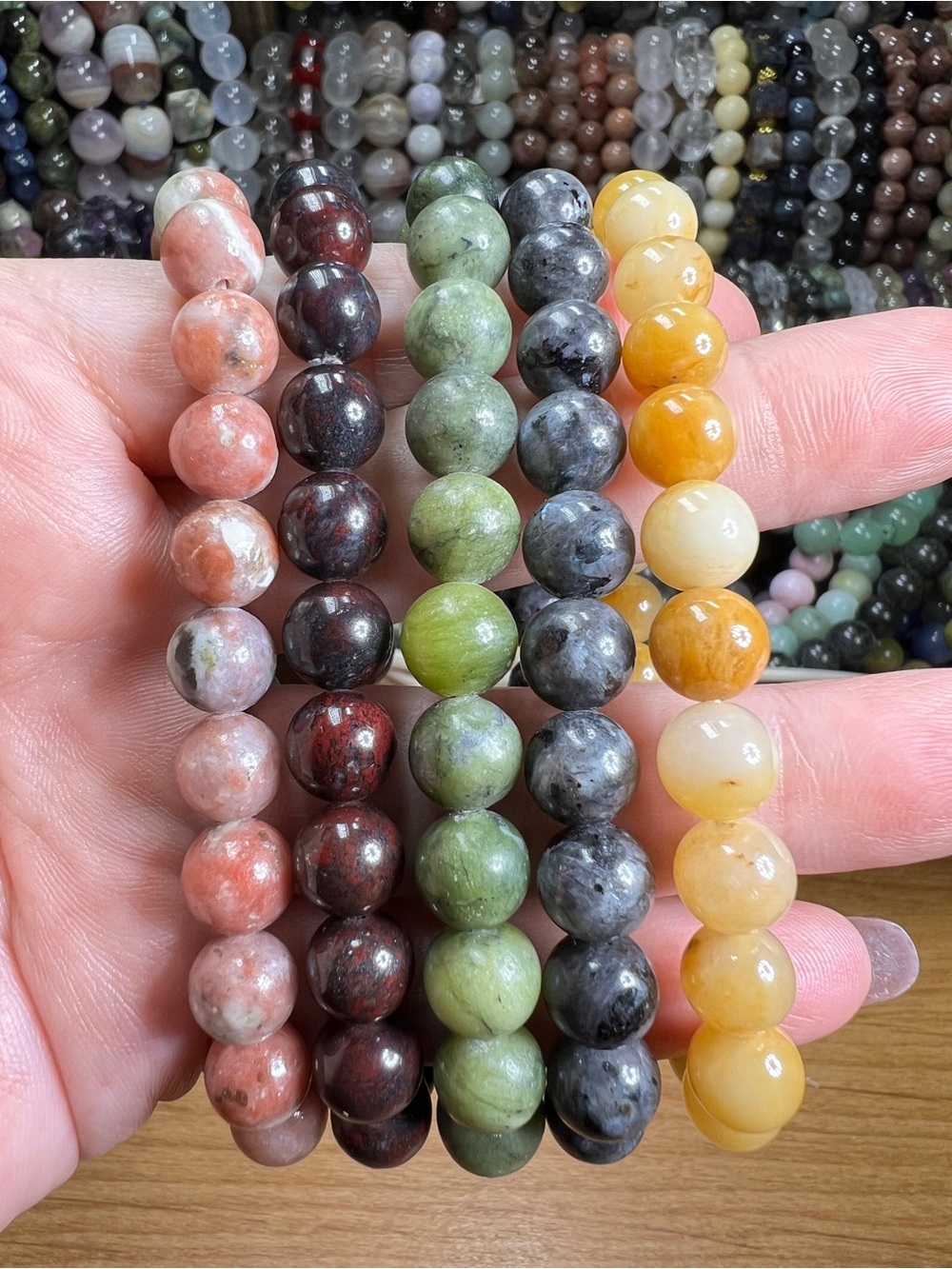 Natural Quartz Beaded Bracelets 5 Mix Material  Bundle 8MM 6.5”~6.75” Crystal